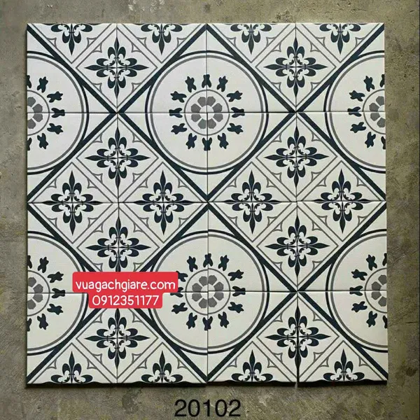 Gạch Bông 20x20 Ốp Lát Trang Trí Giá Rẻ hình tròn đen trắng 20102