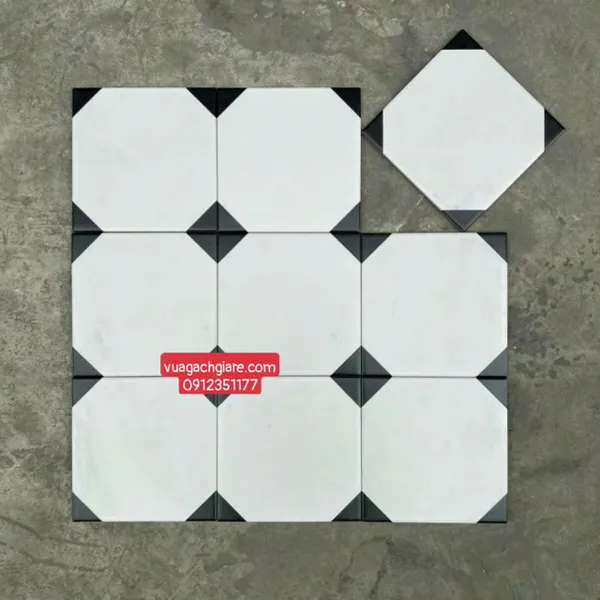 Gạch Bông 20x20 Trang Trí lục giác trắng đen
