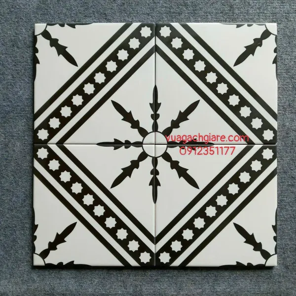 Gạch Bông 20x20 Ốp Lát Trang Trí Giá Rẻ mũi tên trắng viền đen