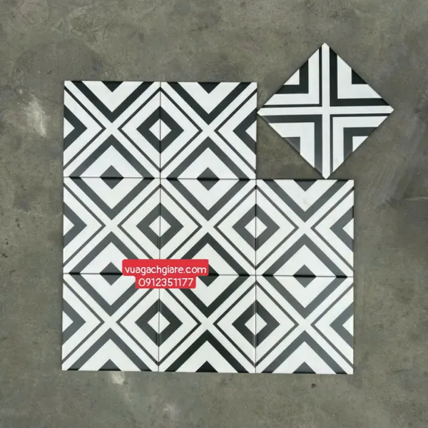 Gạch Bông 20x20 Trang Trí trắng viền đen lớn nhỏ