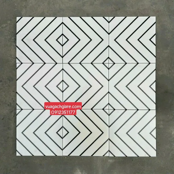 Gạch Bông 20x20 Trang Trí trắng viền đen