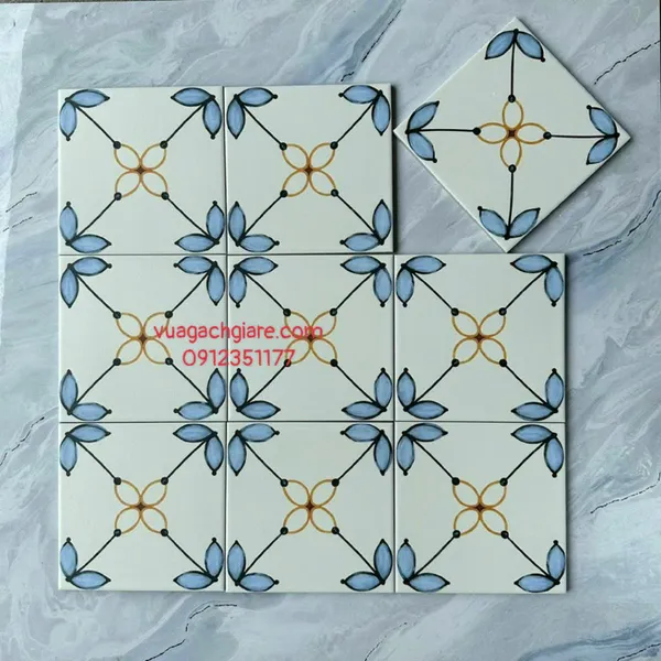 Gạch Bông 20x20 Ốp Lát Trang Trí Giá Rẻ trắng xanh dương