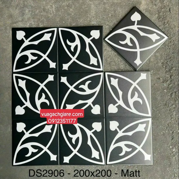 Gạch Bông 20x20 Ốp Lát Trang Trí Giá Rẻ đen viền trắng DS2906