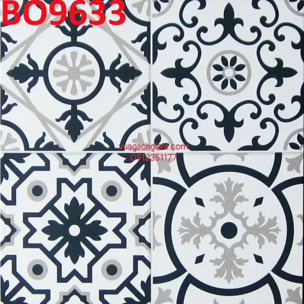 Gạch Bông 30x30 Trang Trí đen xám BO9633 - BO9634