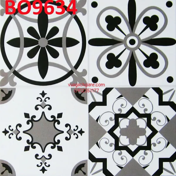 Gạch Bông 30x30 Trang Trí đen xám BO9633 - BO9634