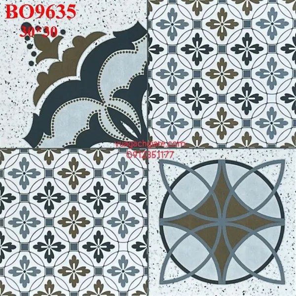 Gạch Bông 30x30 Trang Trí đen xám BO9635 - BO9637