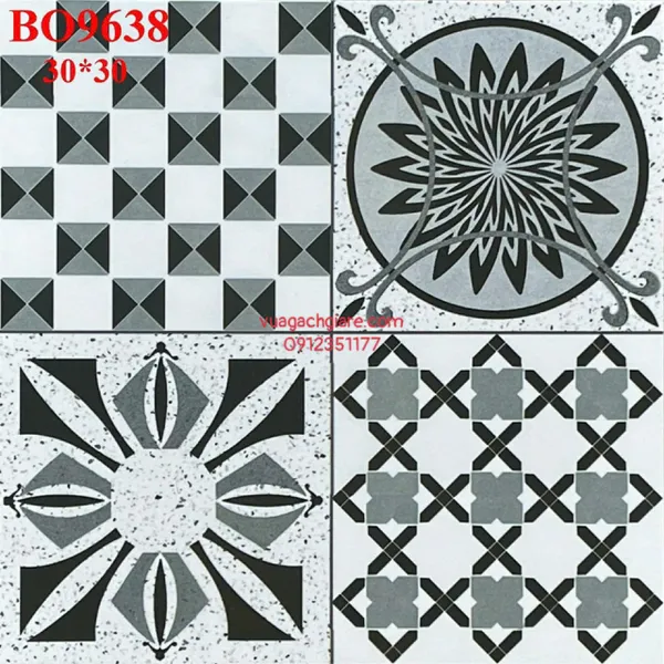 Gạch Bông 30x30 Trang Trí đen xám BO9638 - BO9640