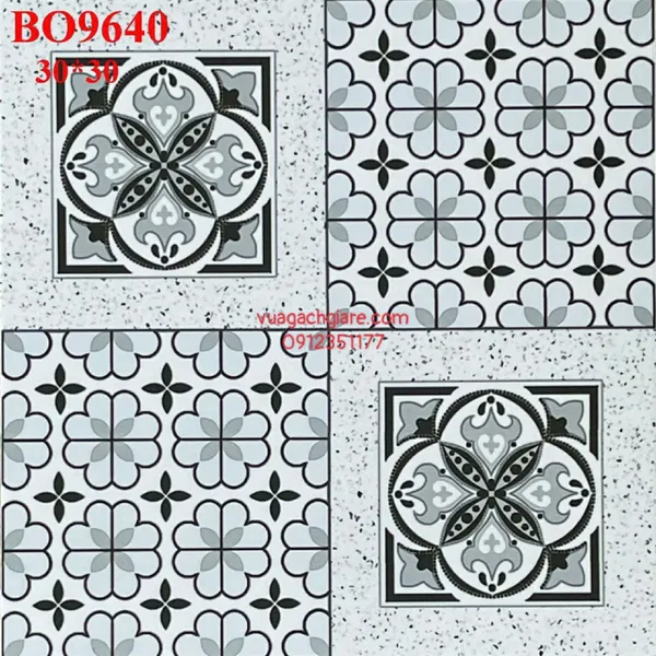Gạch Bông 30x30 Trang Trí đen xám BO9638 - BO9640