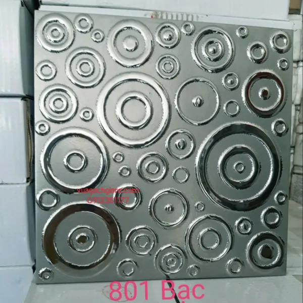 Gạch Khắc Kim 30x30 Cao Cấp nhũ bạc hình tròn 801