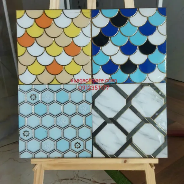Gạch Khắc Kim 30x30 Cao Cấp nhũ vàng - bạc vảy cá