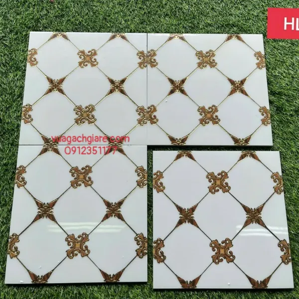 Gạch Khắc Kim 30x30 Cao Cấp nhũ vàng trắng viền vàng 361