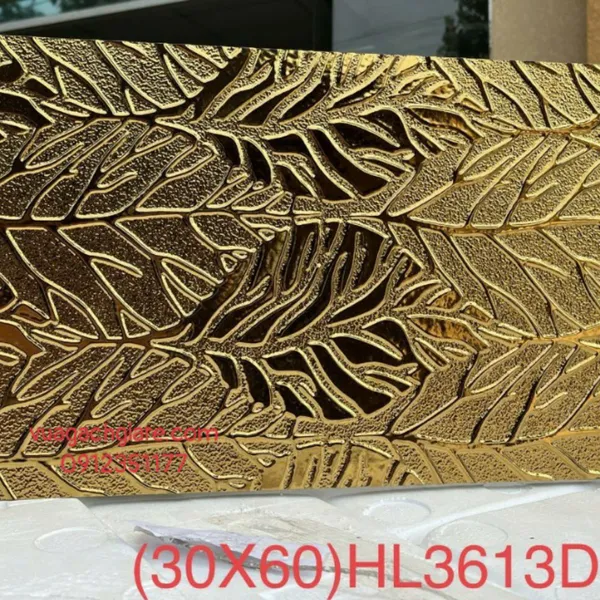 Gạch Khắc Kim 30x60 Cao Cấp nhũ vàng lá cây 3613D