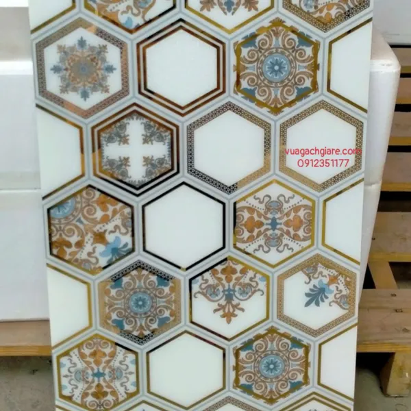 Gạch Khắc Kim 30x60 Cao Cấp nhũ vàng lục giác 36612K