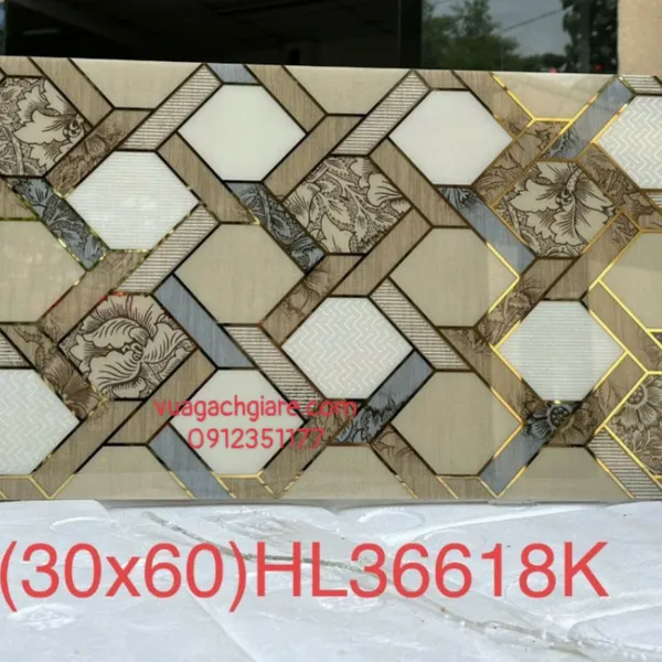 Gạch Khắc Kim 30x60 Cao Cấp nhũ vàng lục giác 36618K