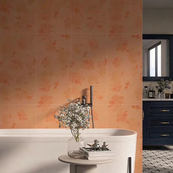 Gạch Đá 40x80 Ốp Lát Trang Trí lá hoa màu cam MF48H07