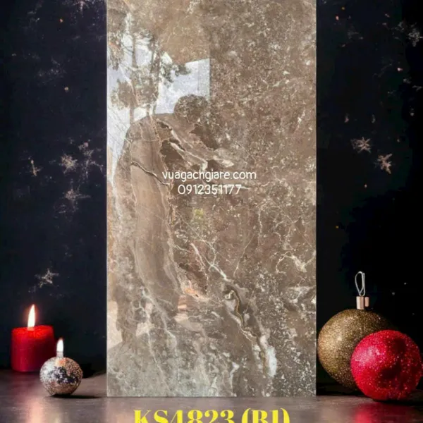 Gạch Đá 40x80 Ốp Tường Khắc Kim nhũ vàng nâu vân trắng KS4823