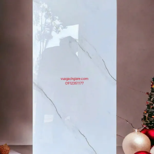 Gạch Đá 40x80 Ốp Tường Khắc Kim nhũ bạc trắng vân khói KS4825