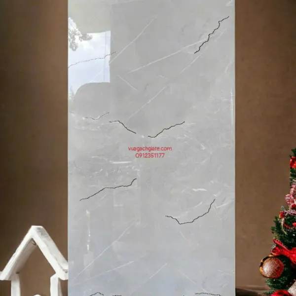 Gạch Đá 40x80 Ốp Tường Khắc Kim nhũ bạc xám vân trắng JS007A