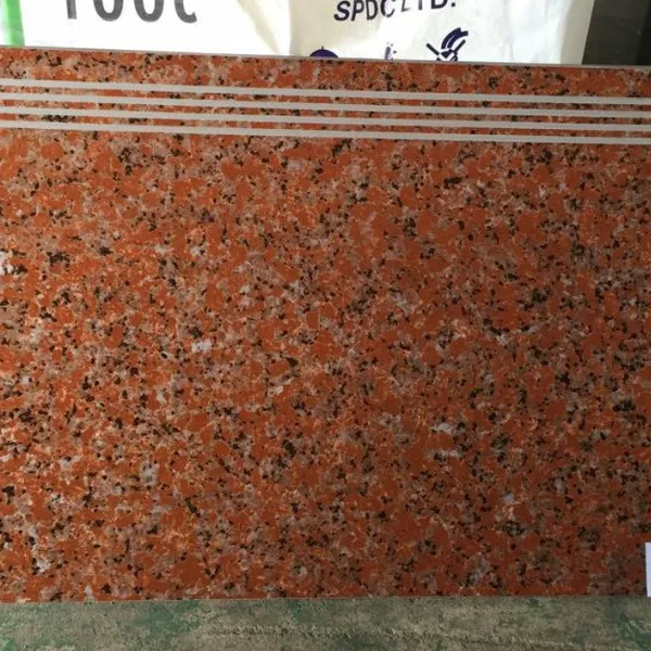Gạch Đá 48x100 Ốp Bậc Cầu Thang giả đá hoa cương đỏ viền đen 1804