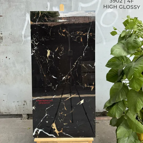 Gạch Đá Ốp Lát 60x120 Cao Cấp Ấn Độ đen vân cam 3902