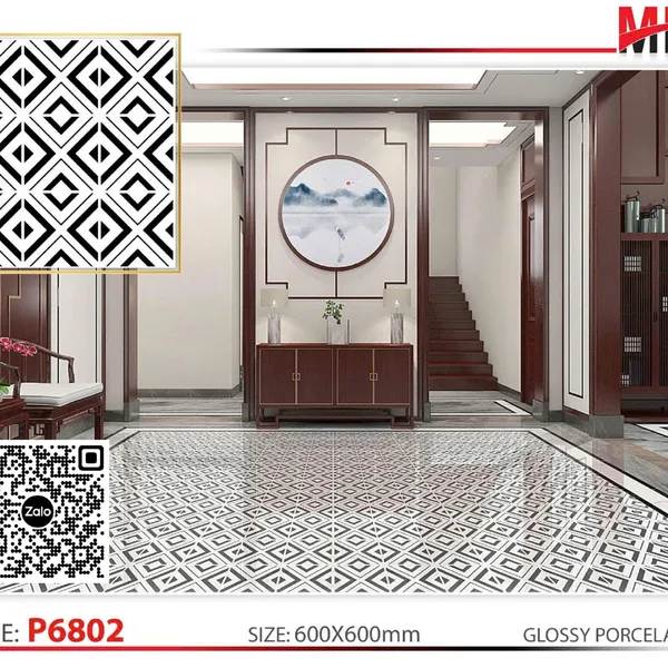 Gạch Bông 60x60 Ốp Lát Trang Trí Pancera đen trắng P6802