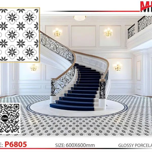 Gạch Bông 60x60 Ốp Lát Trang Trí Pancera đen trắng P6805