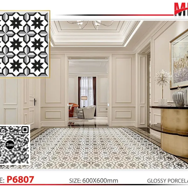 Gạch Bông 60x60 Ốp Lát Trang Trí Pancera đen trắng P6807