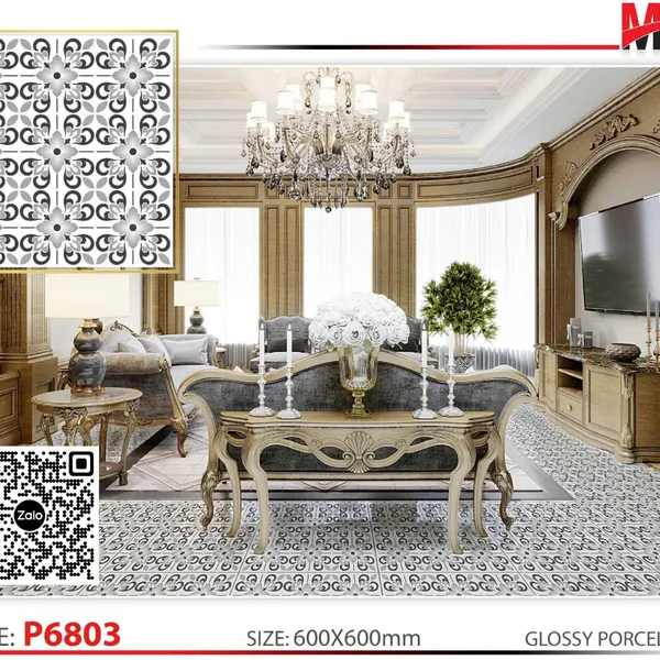 Gạch Bông 60x60 Ốp Lát Trang Trí Pancera đen xám P6803