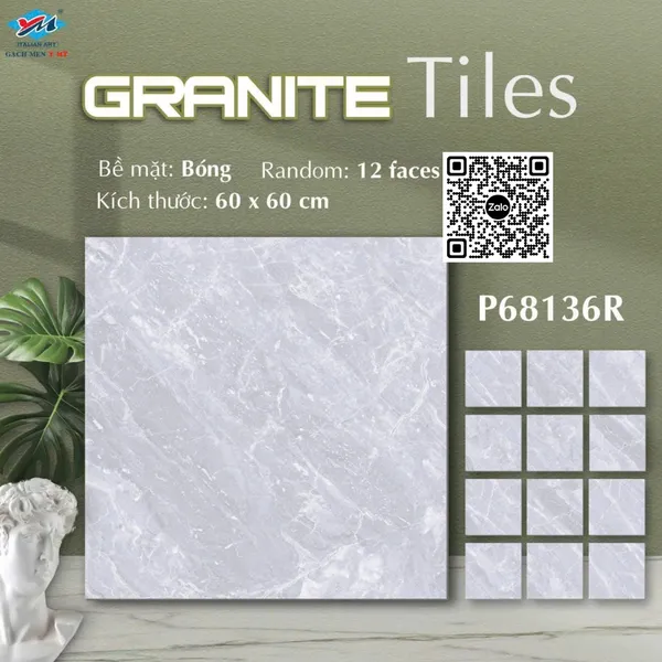 Gạch Đá 60x60 Ốp Lát Ý Mỹ Giá Rẻ xám vân trắng P68136R