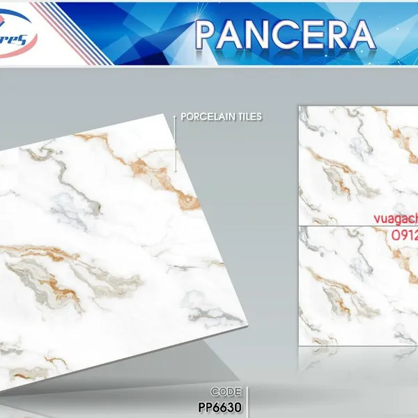Gạch Đá Lát Nền 60x60 PANCERA trắng vân khói xám vàng PP6630