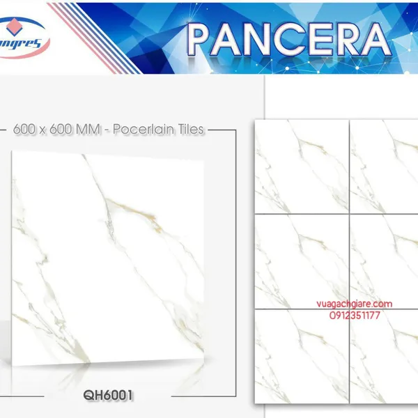 Gạch Đá Lát Nền 60x60 PANCERA trắng vân khói xám vàng QH6001
