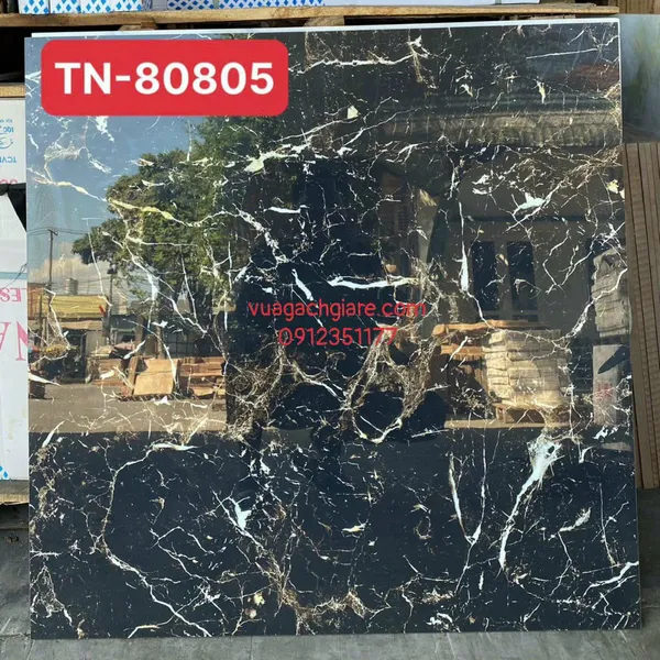 Gạch Đá 80x80 Ốp Lát Giá Rẻ Trung Nguyên đen vân trắng TN80805