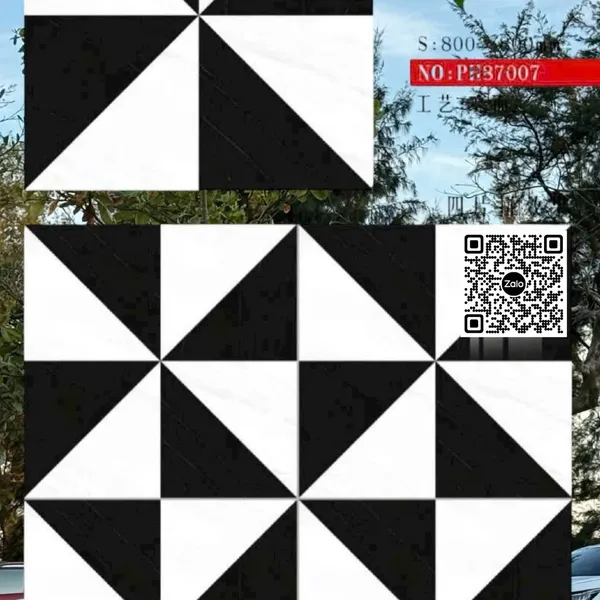 Gạch Đá 80x80 Ốp Lát Trang Trí đen trắng tam giác PH87007