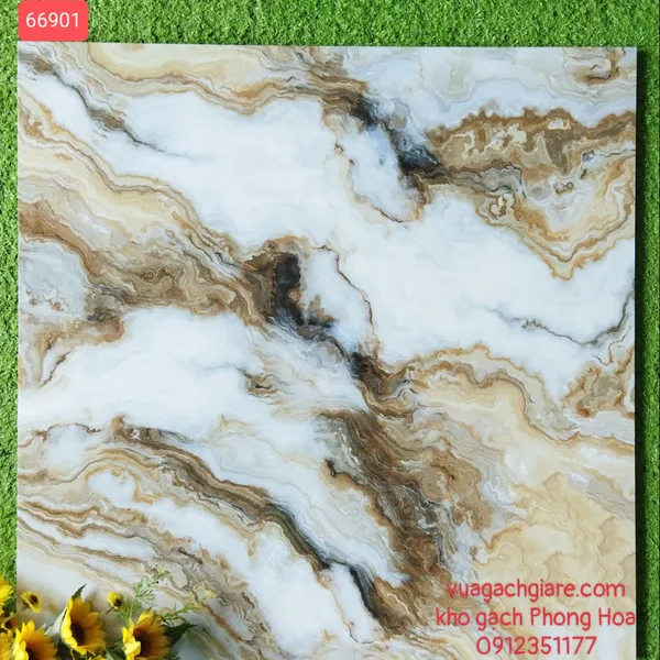 Gạch Đá Lát Nền 60x60 vân rối trắng vàng 66901