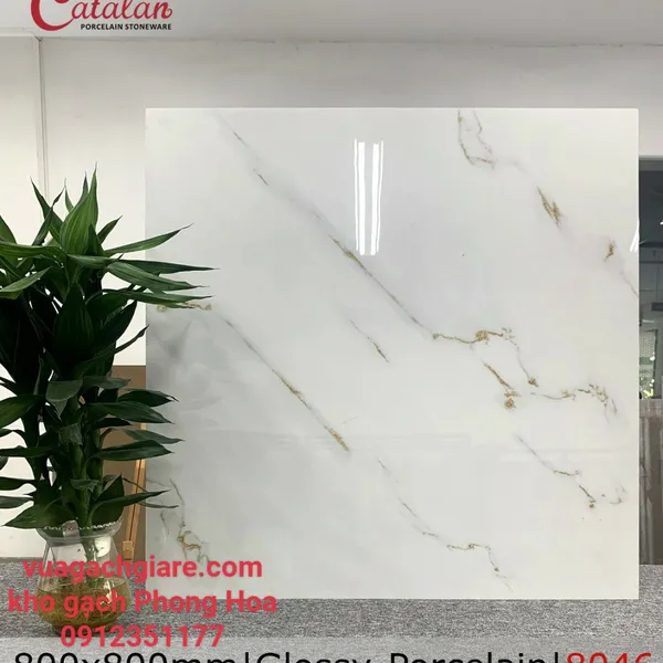 Gạch Đá Lát Nền 80x80 Catalan trắng vân khói vàng 8046