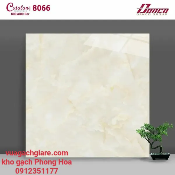 Gạch Đá Lát Nền 80x80 Catalan trắng vân mây vàng 8066