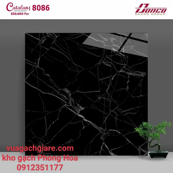 Gạch Đá Lát Nền 80x80 Catalan đen vân trắng 8086