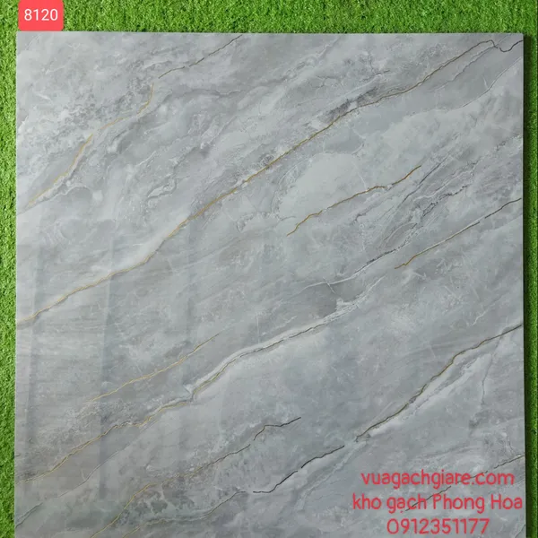 Gạch Đá Lát Nền 80x80 Trung Quốc khắc kim xám ghi nhũ vàng 8120