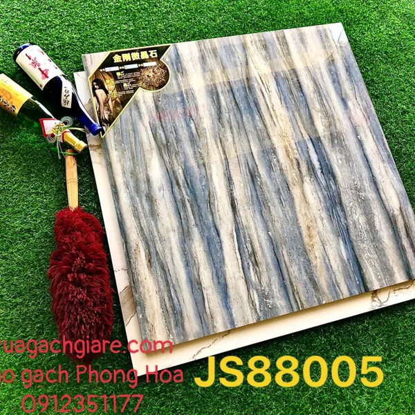 Gạch Đá Lát Nền 80x80 Trung Quốc khắc kim xanh nhũ vàng JS88005