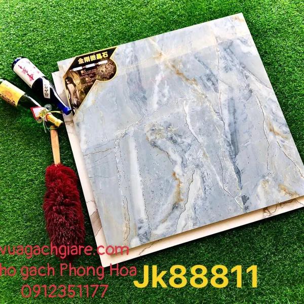 Gạch Đá Lát Nền 80x80 Trung Quốc khắc kim xanh vân đá nhũ vàng JK88811