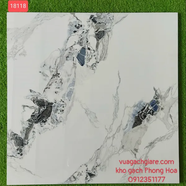 Gạch Đá Lát Nền 80x80 trắng vân xanh đen 18118
