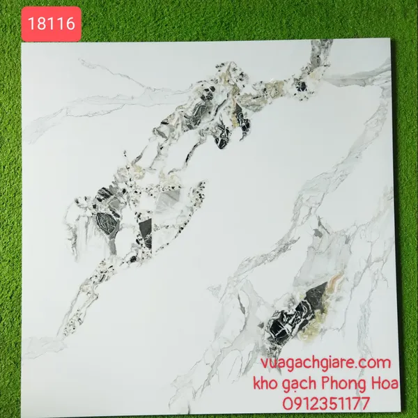 Gạch Đá Lát Nền 80x80 trắng vân xám đen 18116