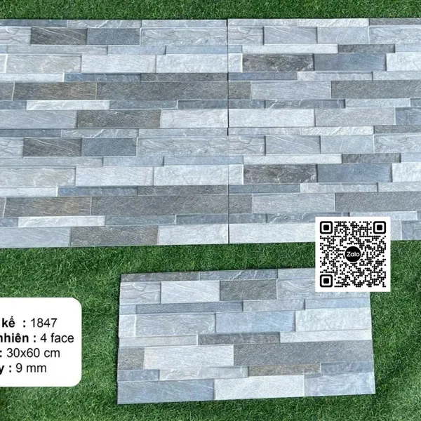 Gạch Đá 30x60 Ốp Tường Trang Trí đá ghép màu xám 1847