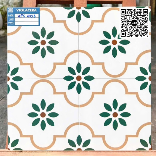 Gạch Bông 40x40 Ốp Lát Trang Trí Viglacera trắng xanh rêu VPS403