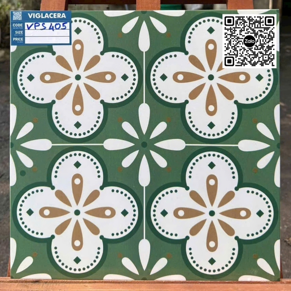 Gạch Bông 40x40 Ốp Lát Trang Trí Viglacera xanh rêu trắng VPS405