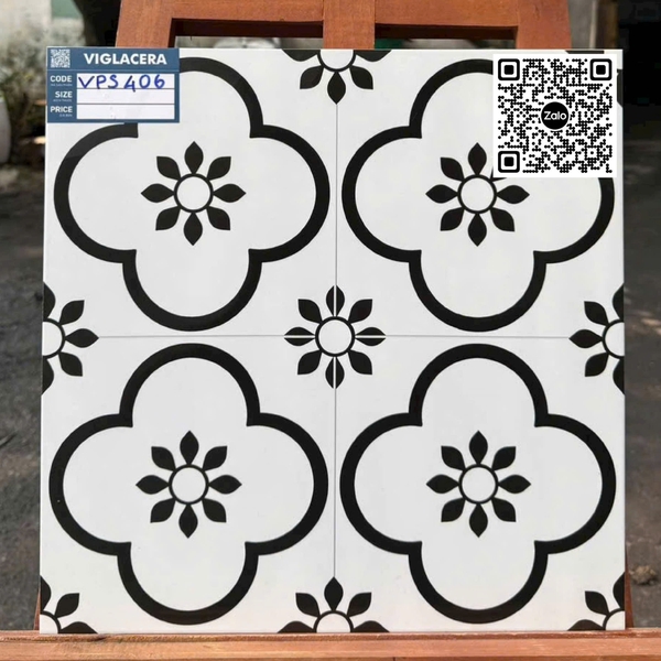 Gạch Bông 40x40 Ốp Lát Trang Trí Viglacera trắng đen VPS406