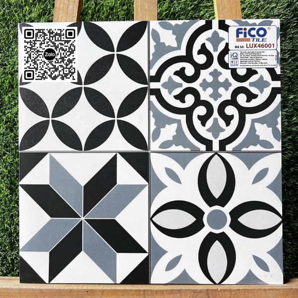 Gạch Bông 40x40 Ốp Lát Trang Trí FICO đen trắng xám LUX46001