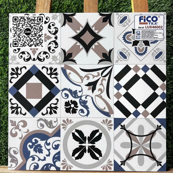 Gạch Bông 40x40 Ốp Lát Trang Trí FICO đen trắng xám LUX46002