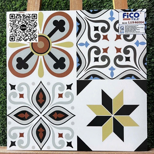 Gạch Bông 40x40 Ốp Lát Trang Trí FICO đen trắng xám LUX46004