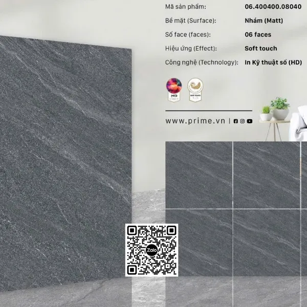 Gạch Đá Mờ 40x40 Ốp Lát xám vân trắng 08040